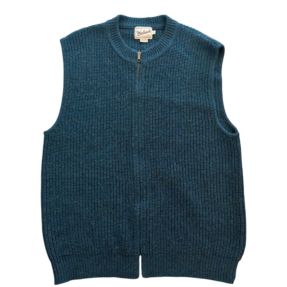 Vintage 60's Woolrich Mens Teal Wool Blend Shaker Knit Zip Front Sweater Vest